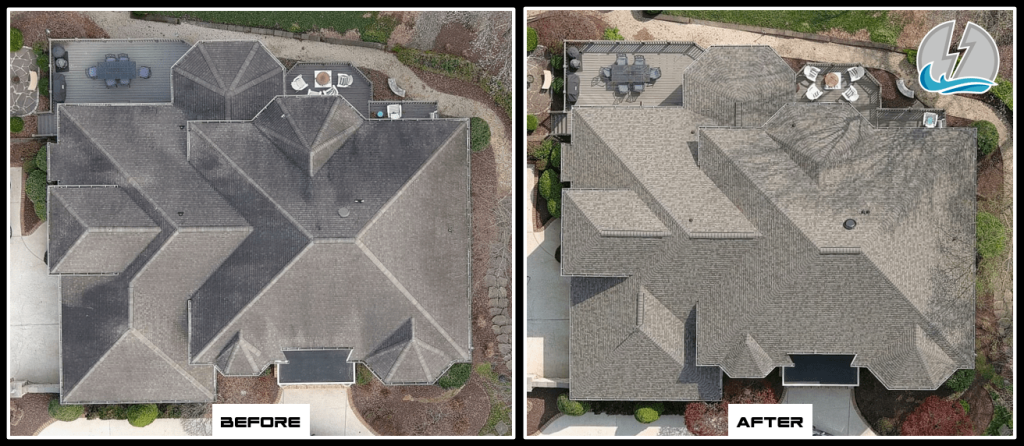 before and after roofing work from Thunder Bay Roofing