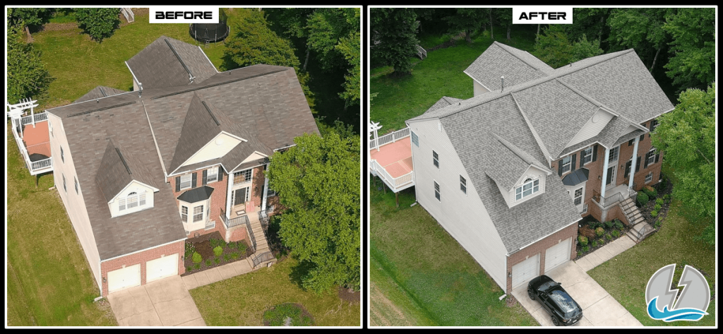 before and afters of a roofing project from Thunder Bay Roofing